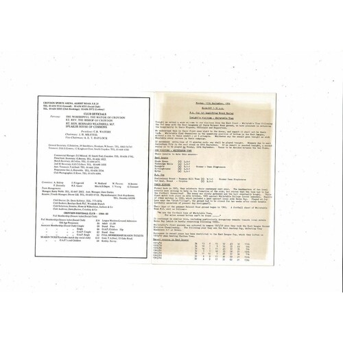 Croydon v Whitstable Town FA Cup Football Programme 1984/85