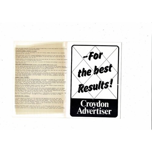 Croydon v Whitstable Town FA Cup Football Programme 1984/85