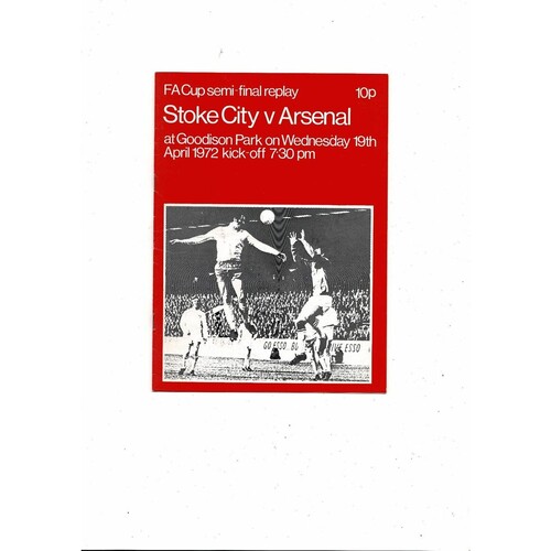 1972 Stoke City v Arsenal FA Cup Semi Final Repay Football Programme @ Everton
