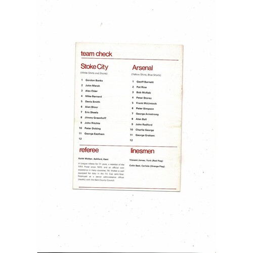 1972 Stoke City v Arsenal FA Cup Semi Final Repay Football Programme @ Everton