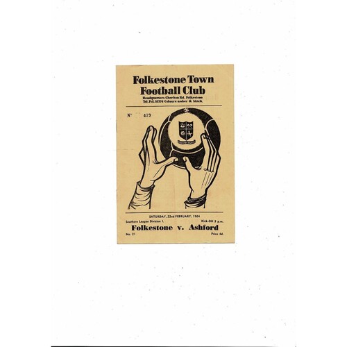 1963/64 Folkestone v Ashford Town Southern League Football Programme