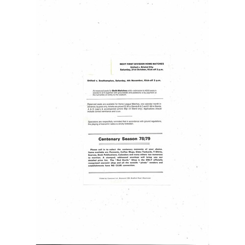 Manchester United v Blackburn Rovers Lancs Youth Cup Football Programme 1978/79