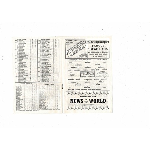 1959/60 Barnsley v Port Vale Football Programme