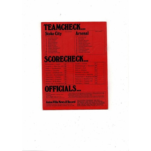 1972 Stoke City v Arsenal FA Cup Semi Final Football Programme @ Aston Villa