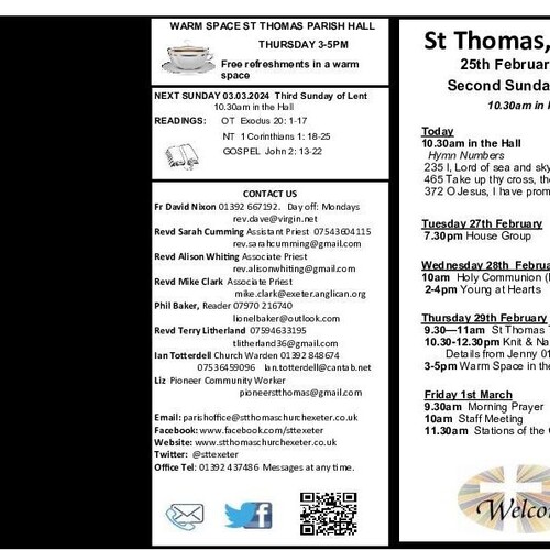 Pew Sheet | The Parish of St Thomas, Exeter