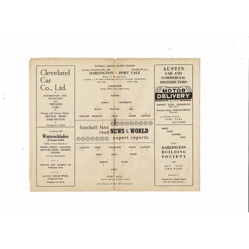 1958/59 Darlington v Port Vale Football Programme