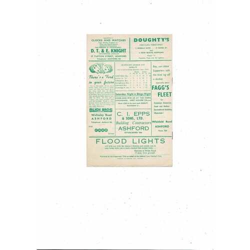 1961/62 Ashford Town (Kent) v Wisbech Town Southern League Football Programme