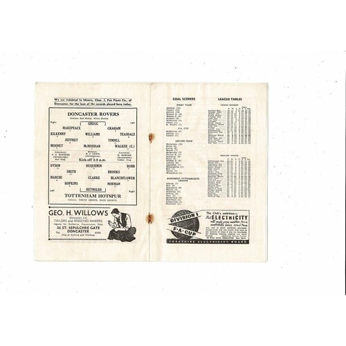 1955/56 Doncaster Rovers v Tottenham Hotspur FA Cup Football Programme
