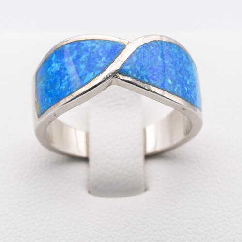 Bezel set blue opalite stone on 925 sterling silver ring