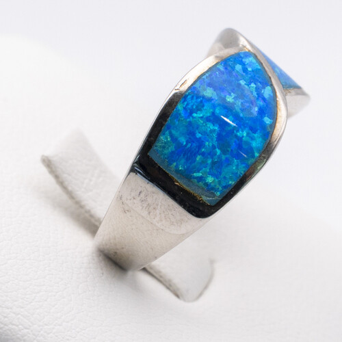 Bezel set blue opalite stone on 925 sterling silver ring