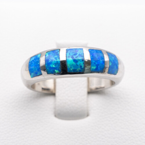 Bezel set blue opalite stone on 925 sterling silver ring