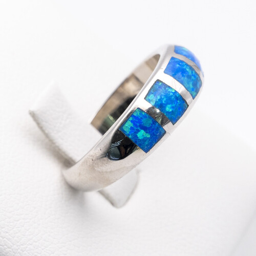 Bezel set blue opalite stone on 925 sterling silver ring