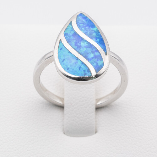 Bezel set blue opalite stone on 925 sterling silver ring