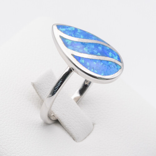 Bezel set blue opalite stone on 925 sterling silver ring