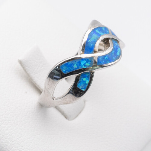 Bezel set blue opalite stone on 925 sterling silver ring