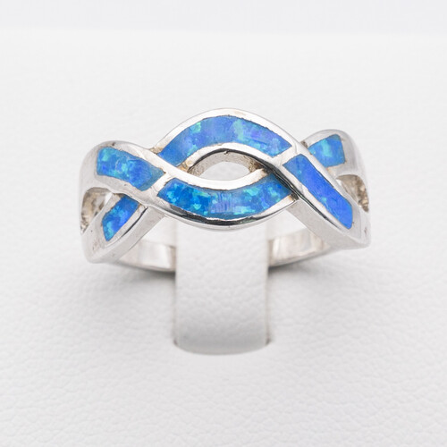Bezel set blue opalite stone on 925 sterling silver ring