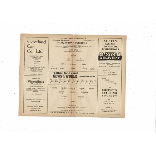 1959/60 Darlington v Rochdale Football Programme