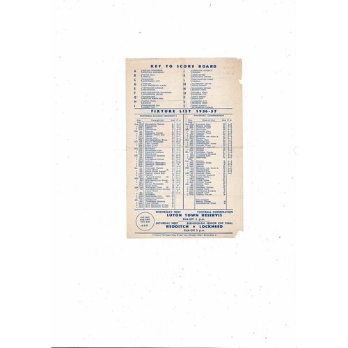 Birmingham City v Charlton Athletic Football Combination Programme 1956/57