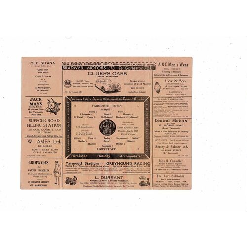 1964/65 Gt. Yarmouth Town v Lowestoft Eastern Counties League Football Programme