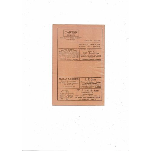 1964/65 Gt. Yarmouth Town v Lowestoft Eastern Counties League Football Programme