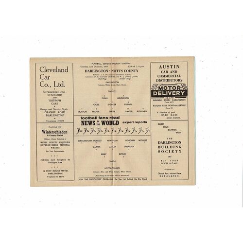 1959/60 Darlington v Notts County Football Programme