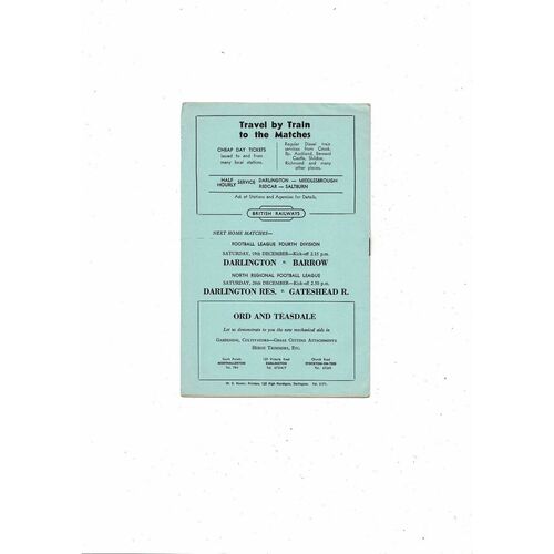 1959/60 Darlington v Notts County Football Programme