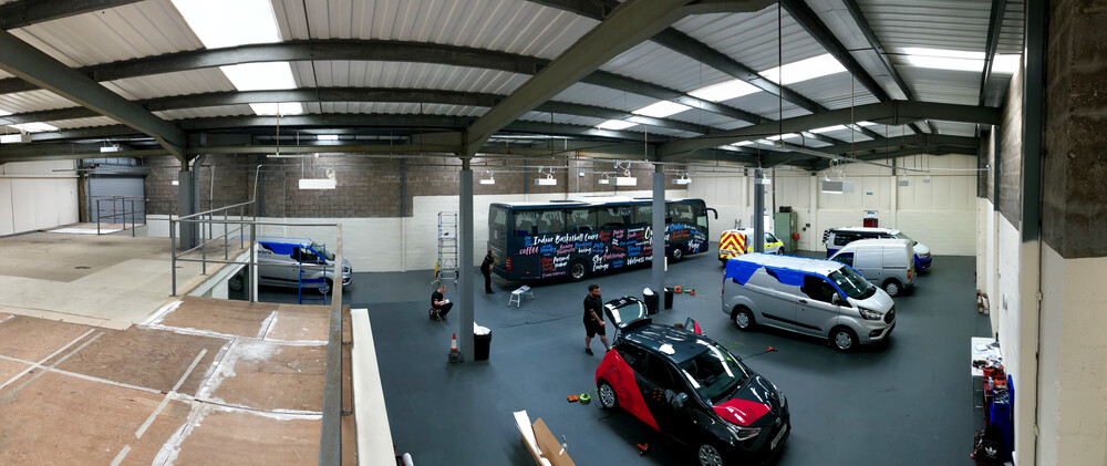 Vehicle wrapping facility at Popin Graphics in Cardiff, South Wales