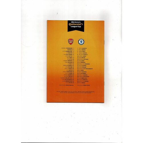 2023 Arsenal v Chelsea Womens League Cup Final Programme + Team Sheet