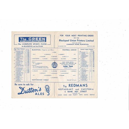 1958/59 Blackpool v Nottingham Forest Football Programme