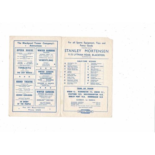 1958/59 Blackpool v Nottingham Forest Football Programme