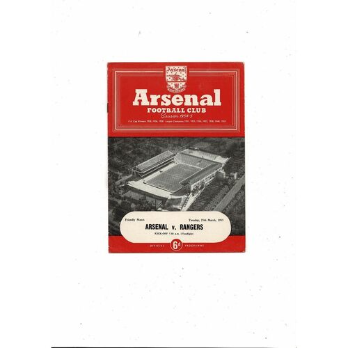 Arsenal v Rangers Friendly Football Programme 1954/55