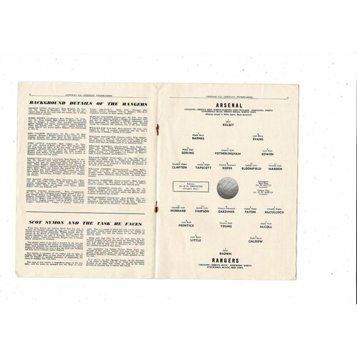 Arsenal v Rangers Friendly Football Programme 1954/55