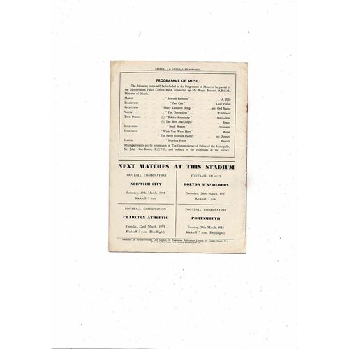 Arsenal v Rangers Friendly Football Programme 1954/55