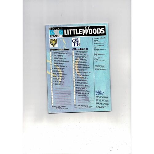 1997 Wimbledon v Chelsea FA Cup Semi Final Football Programme