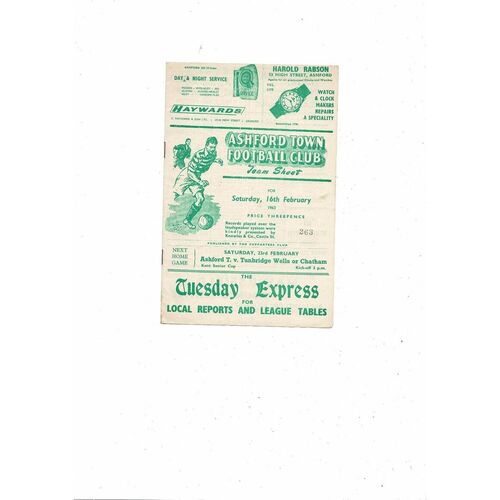 1962/63 Ashford Town (Kent) v Trowbridge Town Southern League Football Programme