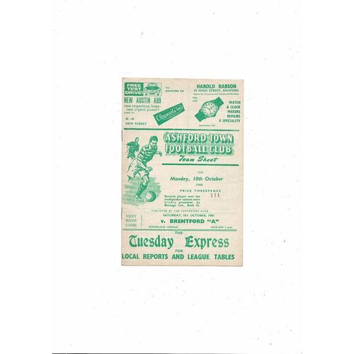 1960/61 Ashford Town (Kent) v Ramsgate Athletic Kent Floodlit Cup Football Programme