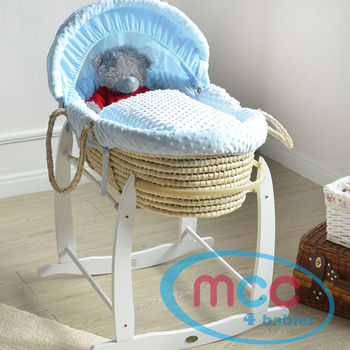 Full Set Deluxe Palm Moses Basket With Blue Cotton Dressing & Rocking Stand