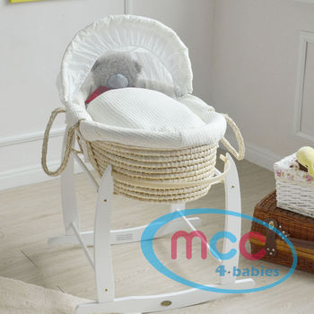Full Set Deluxe Palm Moses Basket With Cream Cotton Dressing & Rocking Stand