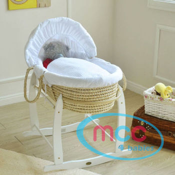 Full Set Deluxe Palm Moses Basket With White Cotton Dressing & Rocking Stand