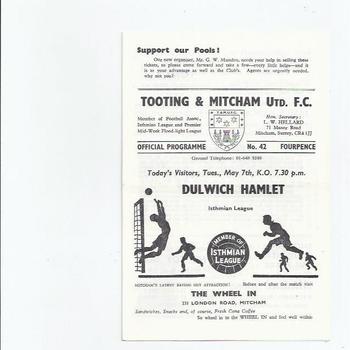 1967/68 Tooting & Mitcham United v Dulwich Hamlet Football Programme