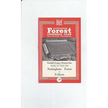 1962/63 Nottingham Forest v Fulham Football Programme