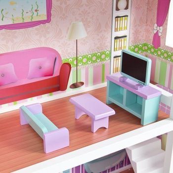 Wooden Kids Doll House With Furniture & Staircase