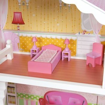Wooden Kids Doll House With Furniture & Staircase