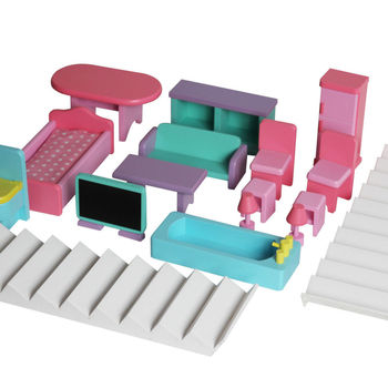 Wooden Kids Doll House With Furniture & Staircase