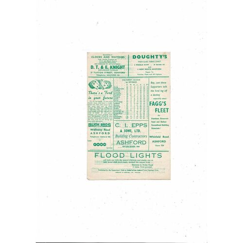 1961/62 Ashford Town v Herne Bay Kent Cup Southern League Programme