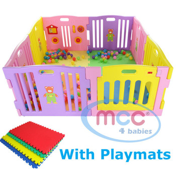 8 Sided Plastic Baby Playpen with Playmats (Pink)