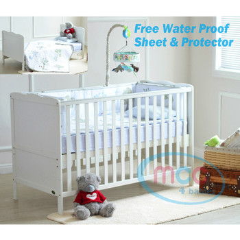 Wooden Baby Cot Bed With 3" Water repellent Mattress 140x70cm
