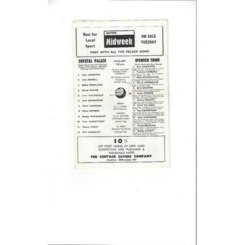 1967/68 Crystal Palace v Ipswich Town Football Programme May 1st