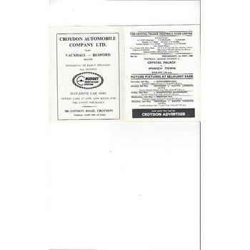 1967/68 Crystal Palace v Ipswich Town Football Programme May 1st