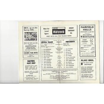 1968/69 Crystal Palace v Portsmouth Football Programme + League Review